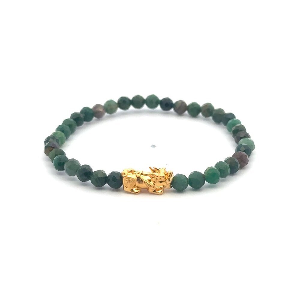 18K Gold Pixiu Piyao Bracelet Gemstone Mini Beads Emerald Micro faceted 4mm May